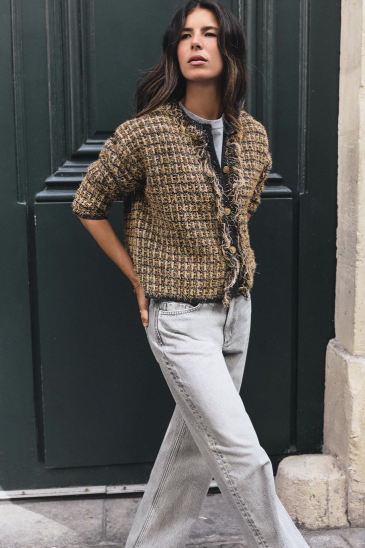 Frayed Knit Jacket With Metallic Thread