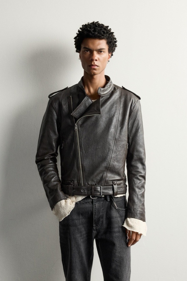 Cropped Fit Leather Biker Jacket
