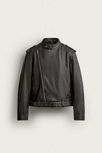 Zara Cropped fit leather biker jacket