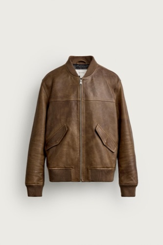 Zara Vintage effect leather bomber jacket