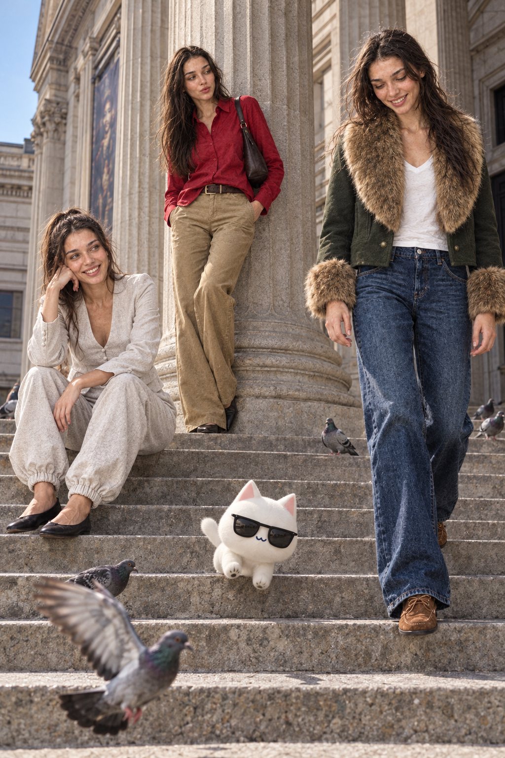 Three Kates on the museum steps