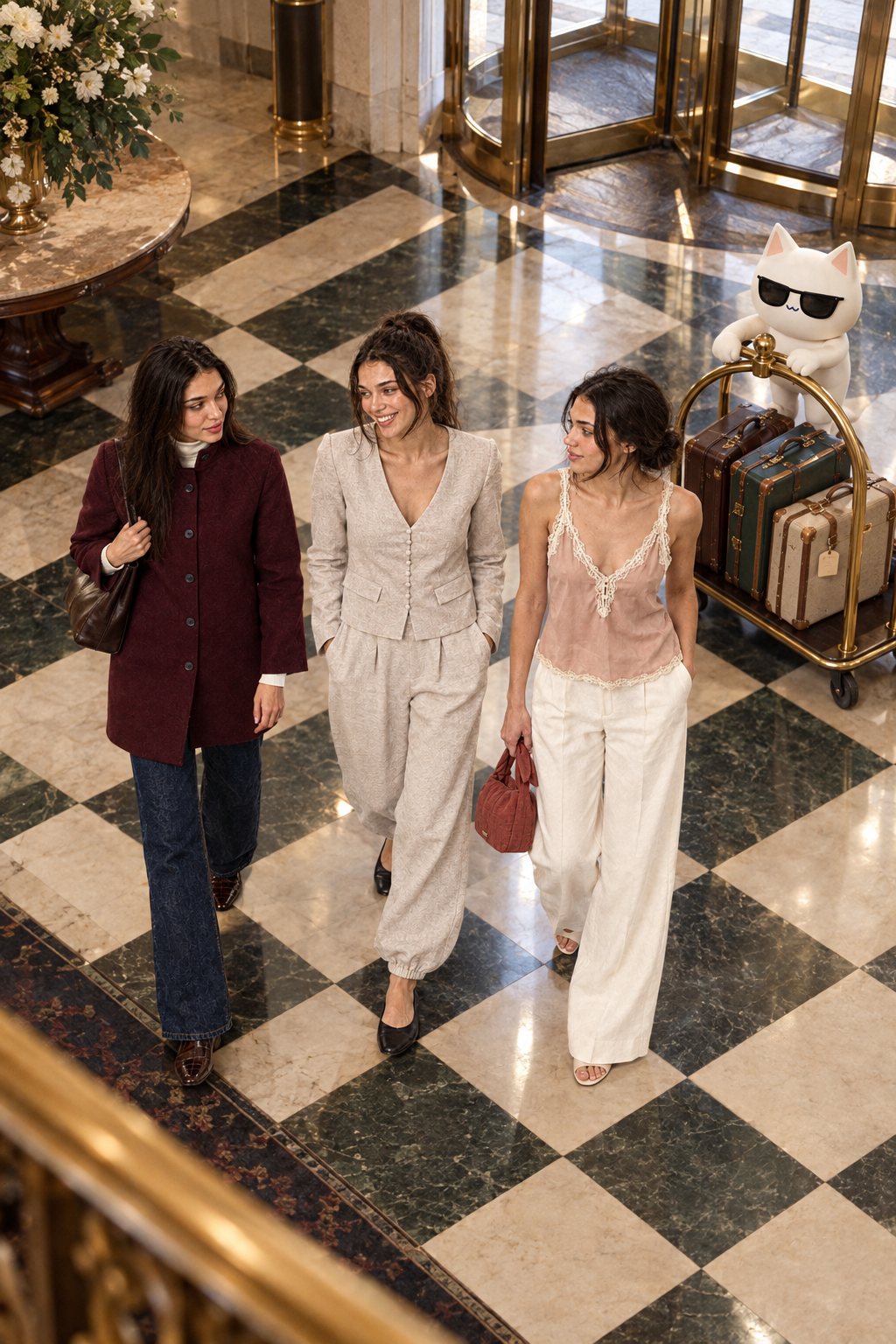 Three Kates in the hotel lobby