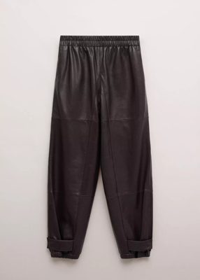 Leather trousers with button hem