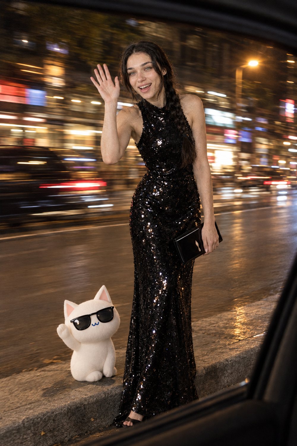 Sequined cocktail dress, black on black, worn by Kate