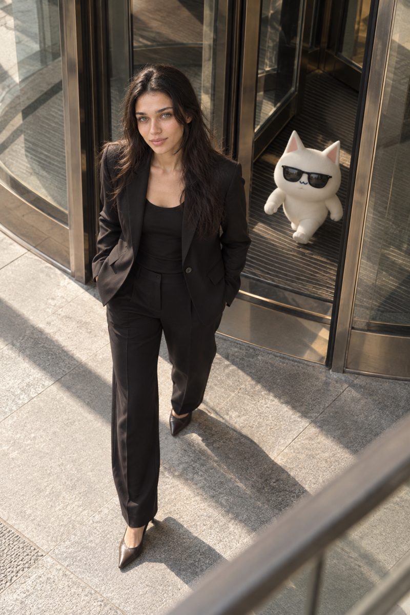Blazer, trousers and slingback heels, worn by Kate