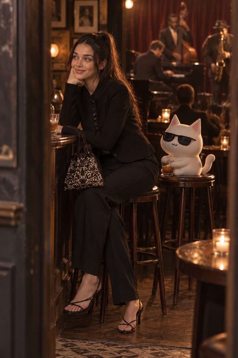 Jacket, trousers, heels and earrings, worn by Kate