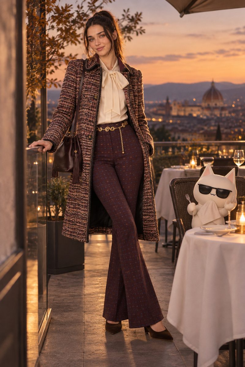 Coat, blouse, trousers and belt, worn by Kate