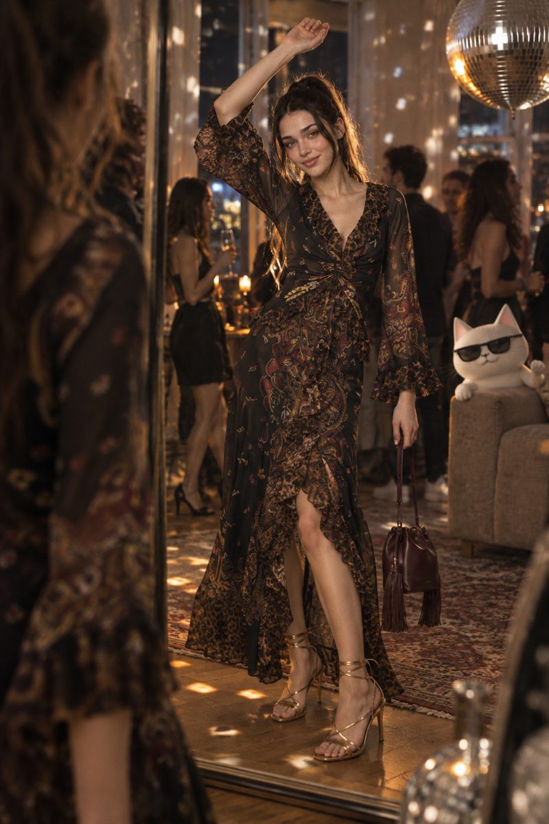Maxi dress, choker and clutch bag, worn by Kate