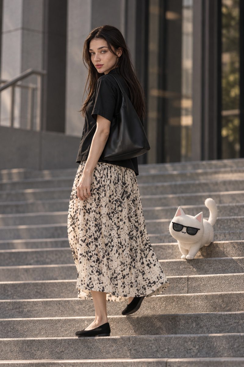 Shirt, pleated skirt, tote bag and ballet flats, worn by Kate