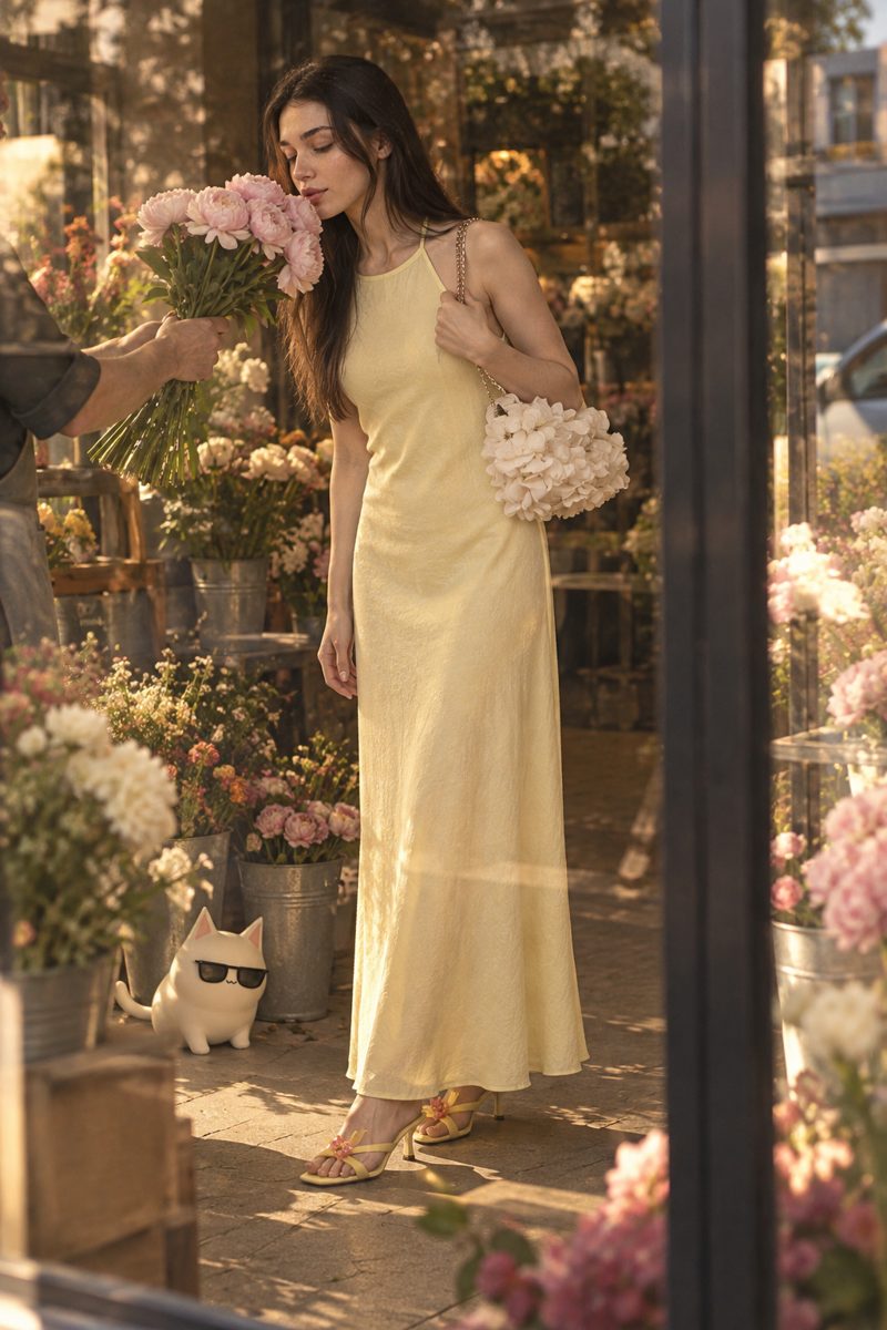 Midi dress, sandals, clutch bag and sunglasses, worn by Kate