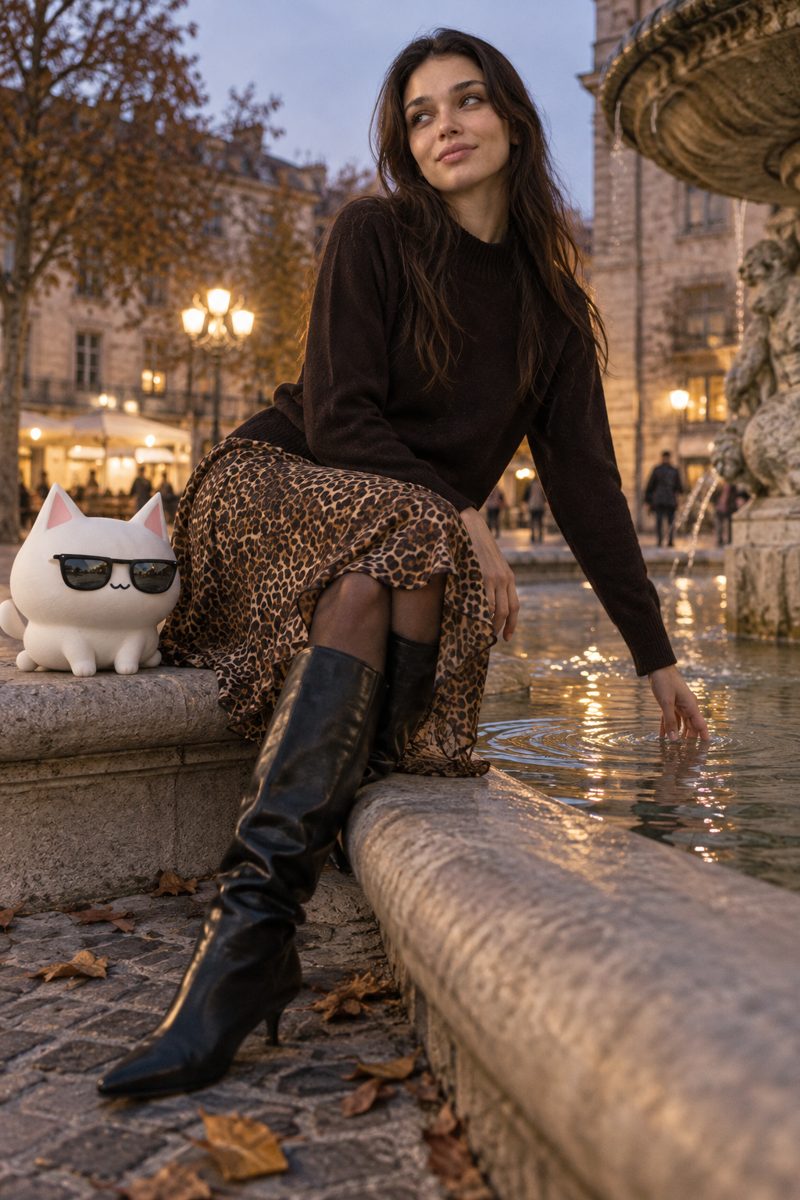 Sweater, skirt, tights and boots, worn by Kate