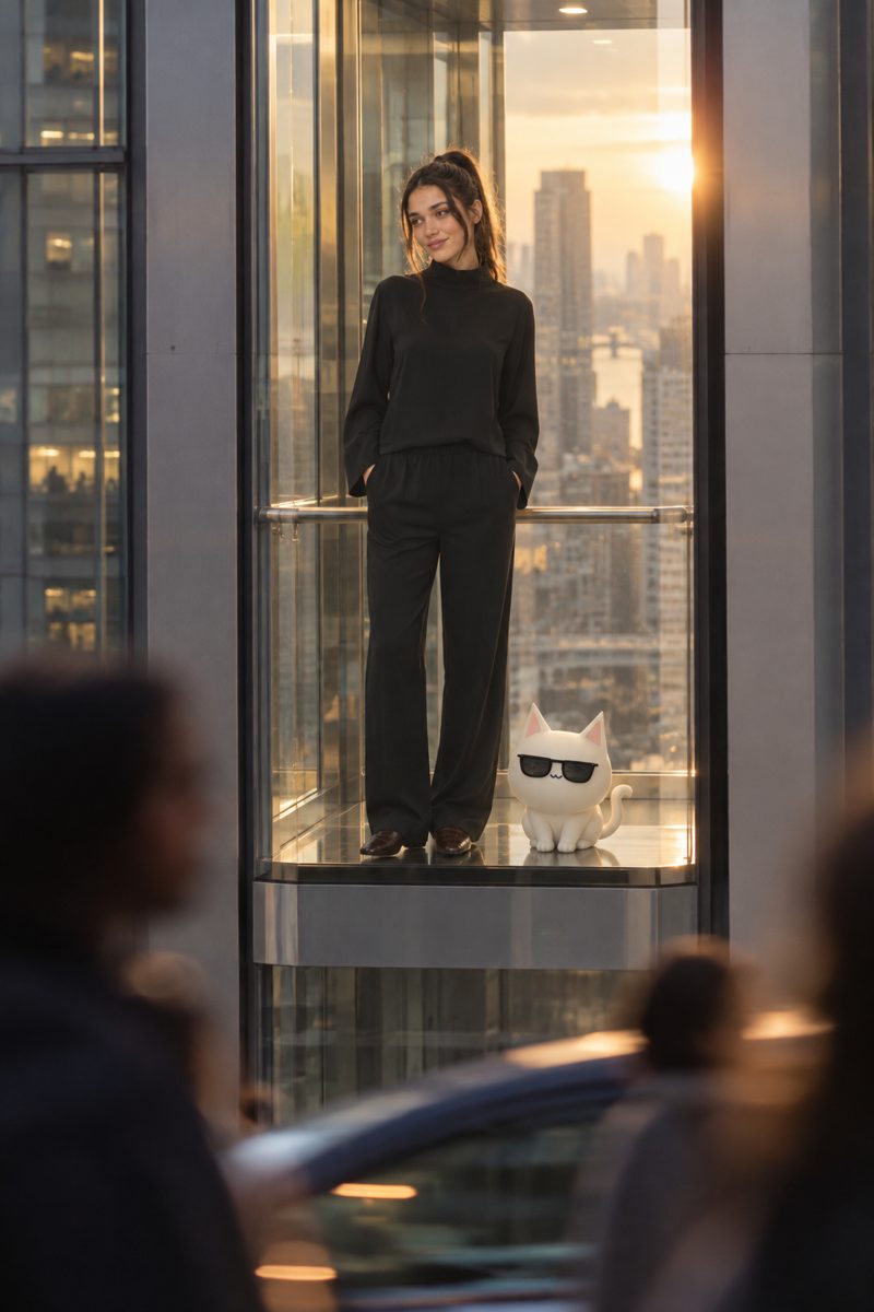Long-sleeve blouse, trousers, loafers and necklace, worn by Kate